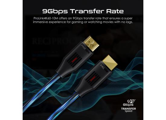 Promate ProLink4K60-10M HDMI Slim Cable 10m with 3D Support, 9Gbps, Ethernet Support